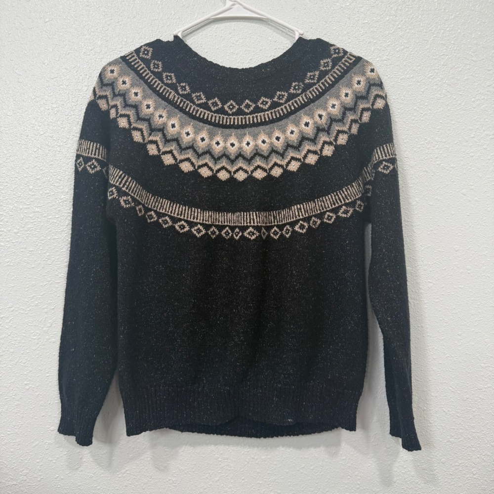 Weatherproof Vintage Mens Small Black Fair Isle Yoke Knit Crewneck Sweater QQ6